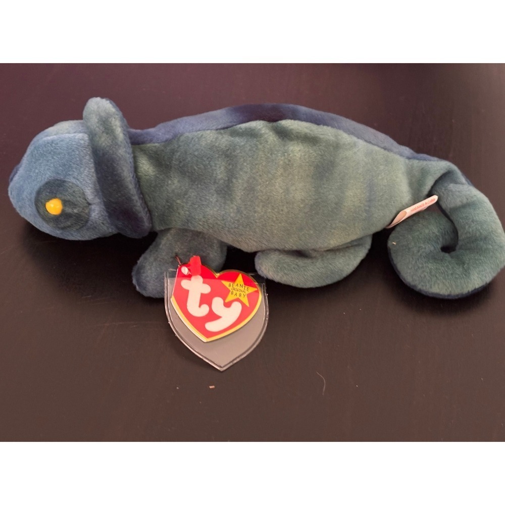 Ty Beanie Baby Rainbow the Chameleon 1997 Blue Green Tie Dye Plush PVC Pellets